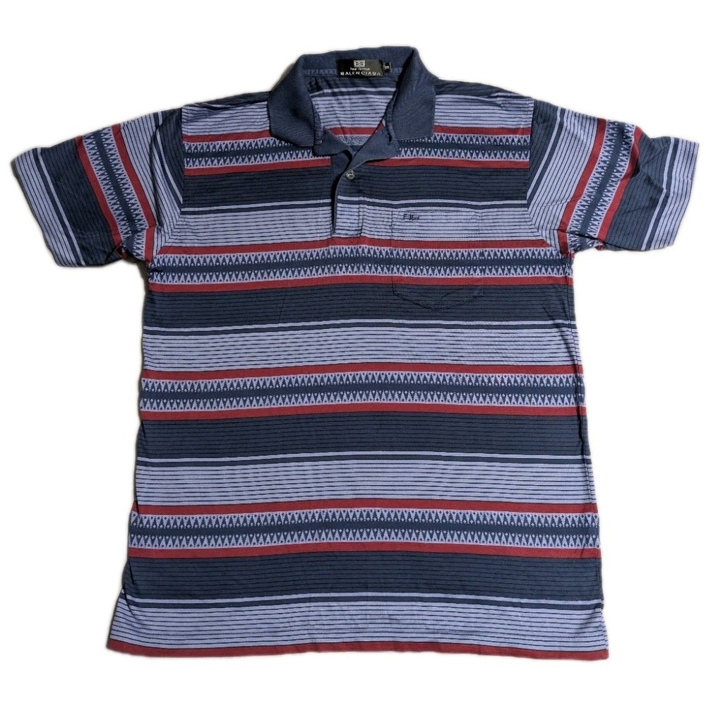 Balenciaga Pour Homme Vintage Mercerized Cotton Polo Shirt Mens M Striped Pocket